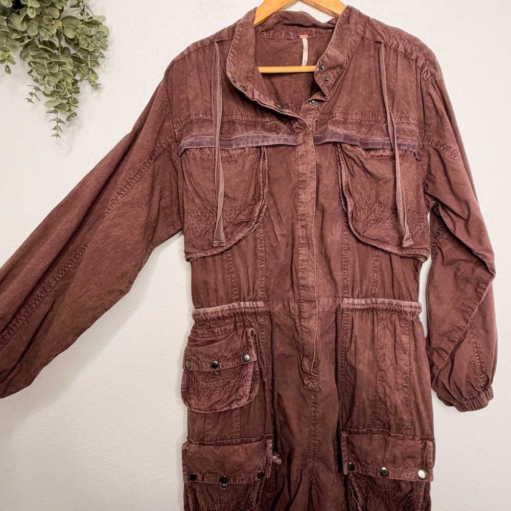 Free People Moon Bay Parachute Cargo Romper Brown Plum Utility Jumpsuit - Picture 4 of 7